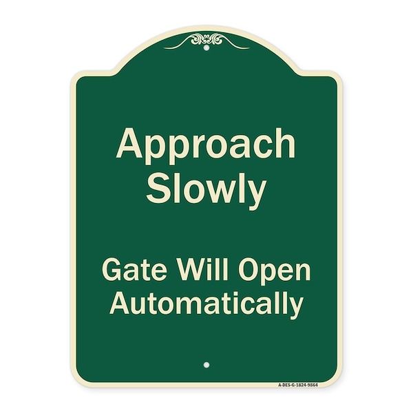 Signmission Designer Series-Approach Slowly Gate Will Open Automatically, 24" x 18", G-1824-9864 A-DES-G-1824-9864 - main